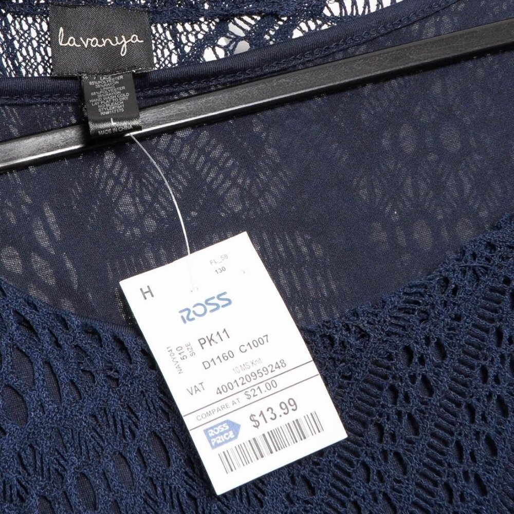 La Vanya Crochet Shirt L Womens Navy Blue Sheer Tank Indie Hippie Boho Set - Picture 4 of 5